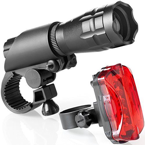 Fahrradlampen Set - Superhelle LED-Lampen fürs Fahrrad - Einfach zu montierende Vorder- und Rücklampe mit Schnellverschluss-System - Beste Front- und Rückbeleuchtung - Passend für alle Räder (Black, 200 Lumen)