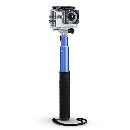 Aplic - Blue Selfie Stick für GoPro Actioncam | sowie durch Adapter für Smartphone nutzbar | Monopod Selfie Stange (Telescoping) | einstellbare Stange 98cm | inkl. 1/4