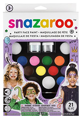 Snazaroo Schminkfarben Ultimatives Party Set, Schminkpalette mit 2 Pinsel, 4 Schwämmchen & Anleitung in englisch, 2 Glittergel, 12 Farben