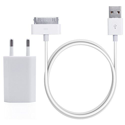 Original iProtect® 2 in 1 Set USB Datenkabel u Netzteil für iPhone 4S 4 3GS 3G u iPod Classic Touch Nano 3G 2G Photo Mini in weiß