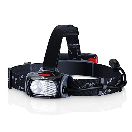 Litom Stirnlampe Taschenlampe mit weiß/rot LED Gestenkontrolle, IPX6 wasserdicht Kopflampe, Batterie betriebene LED Headlight für Laufen, Höhlenforschung, Joggen, Camping usw.