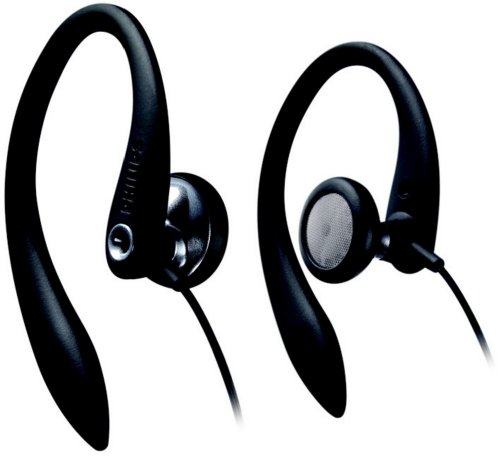 Philips SHS3200/10 Sport Ear-Hook-Kopfhörer (15 mm Lautsprechertreiber, Flexible 3D-Ohrbügel, 1,2 m Kabellänge) schwarz