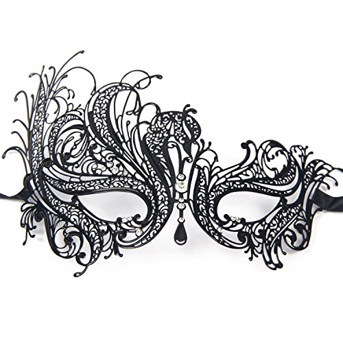 Signstek Sexy Laser-Cut Metall Schwarz venezianischen Maskerade-Maske mit Kristallen (schwarz mit weißstraß)