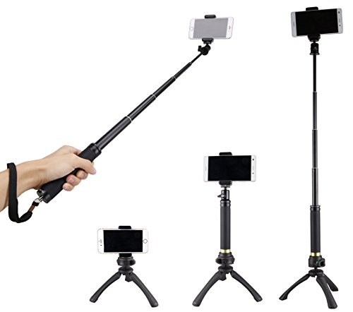 Fotopro Selfie Stick mit Handy Stativ, Handy Adapter, Bluetooth Fernauslöser für Kamera, Gopro, iPhone, Samsung und andere Smartphones
