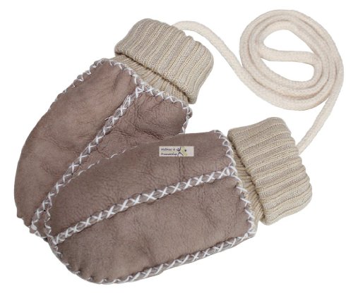 Baby-Lammfell-Handschuhe / - Fäustel mit Strickbündchen, sand-beige