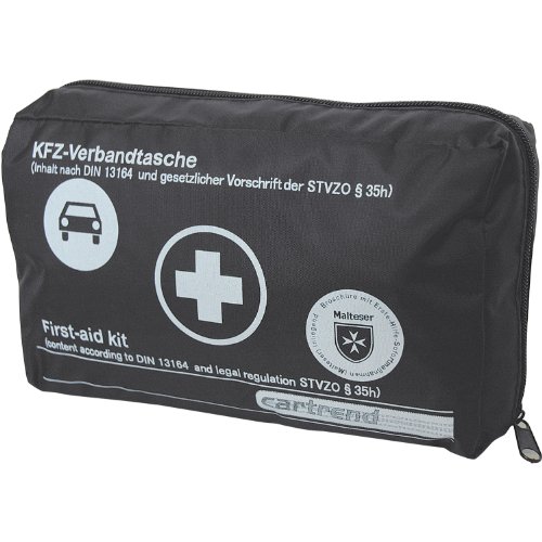 Cartrend 7730043 Verbandtasche, schwarz, DIN 13164, mit Malteser Erste-Hilfe-Sofortmaßnahmen