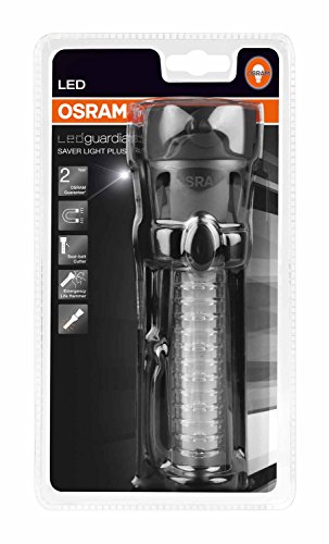 OSRAM LEDguardian SAVER LIGHT Plus, LED-Sicherheitsleuchte mit eingebautem Notfall-Hammer und Gurtschneider, Taschenlampe mit 12 langlebigen LEDs als Warnlicht-Funktion im Haltegriff, LEDSL101, Blister (1 Stück)