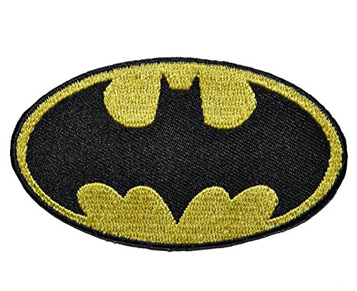 Bügelbild - Logo Batman - 8,2 cm * 4,5 cm - Comic Held Bruce Wayne - Aufnäher Applikation - gestickter Flicken - Batmobil Helden Orden Fledermaus