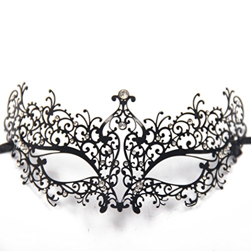 Signstek Laser-Cut Metall venezianischen Maskerade-Maske für Frauen mit Kristallen (schwarz mit weißstraß)