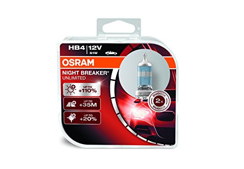 OSRAM NIGHT BREAKER UNLIMITED HB4, Halogen-Scheinwerferlampe, 9006NBU-HCB, 12V PKW, Duobox (2 Stück)