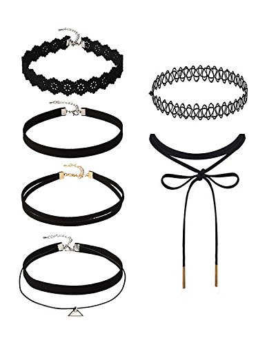6 Stück Choker Halsketten Set Velvet Halskette Tattoo Halsband Schwarz Halsband