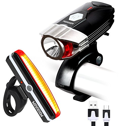 HODGSON Fahrradlicht USB Wiederaufladbare Fahradbeleuchtung Fahrradlampen Set, Superhelle 380 Lumen Fahrrad Frontlicht & LED Rücklicht, Spritzwassergeschützt und Einfache Montage für Sicheres Radfahren