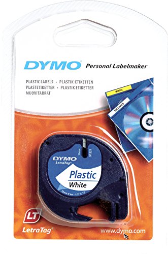 Dymo S0721660 Etikettenband (LetraTag-Etikettiergeräte, Kunststoff, 1,20 cm x 4 m) schwarz auf weiß
