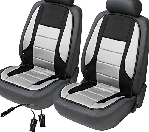 2x beheizbare Sitzauflage/Sitzheizung Hot Stuff + Doppelsteckdose für 12V Zigarettenanzünder (schwarz/grau)
