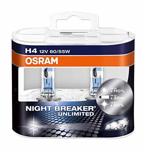 OSRAM NIGHT BREAKER UNLIMITED H4, Halogen-Scheinwerferlampe, 64193NBU-HCB, 12V PKW, Duobox (2 Stück)