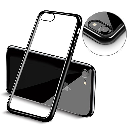 iPhone 7 hülle, Mture Tasten Schutzhülle iPhone 7 Crystal Clear Case Cover Bumper Anti-Scratch Plating TPU Silikon Durchsichtig Handyhülle für iPhone 7 (Jet Schwarz)