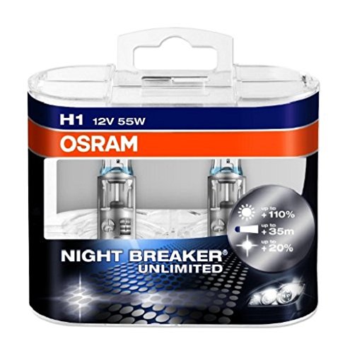 OSRAM NIGHT BREAKER UNLIMITED H1, Halogen-Scheinwerferlampe, 64150NBU-HCB, 12V PKW, Duobox (2 Stück)