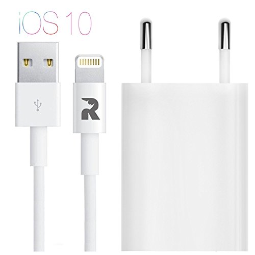 RINOO® Lightning Ladekabel Kabel [1m] zu USB Kabel + Netzstecker Netzteil für iPhone 6s 6 Plus 6 5S 5C 5, iPad Air 2, Mini 3, iPod 5. Generation und iPod Nano 7. Generation | weiss