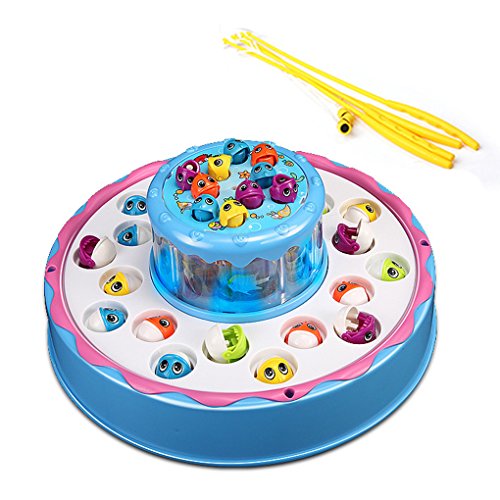 30 Stück drehende magnetischer Angelspiel Double Fish Pool Elektrische Spielzeug mit der Musik-Licht für Kinder 3 Jahre alt und Up