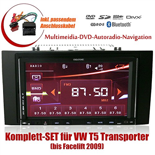 2DIN Autoradio CREATONE CTN-9268D56 für VW T5 Transporter (bis Facelift 2009) mit GPS Navigation, Bluetooth, Touchscreen, DVD-Player und USB/SD-Funktion