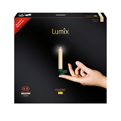 KRINNER Lumix Classic Mini Basis Set, 12 kabellose LED-Mini-Christbaumkerzen mit Infrarot-Fernbedienung, elfenbein 75422