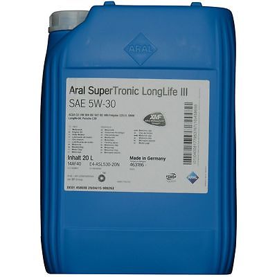 Aral SuperTronic LongLife 3 III 5W-30 20 Liter Motoröl Motorenöl VW Audi BMW