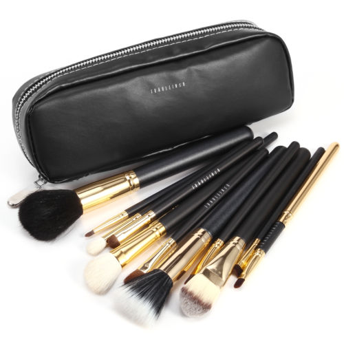 12tlg golden schwarz Pinsel Pinselset Echthaare Pinsel Makeup Set mit Tasche