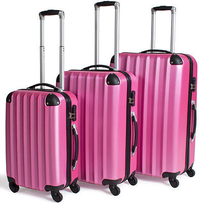 3tlg Reisekoffer Set Trolley Hartschale Hartschalenkoffer Reisekofferset pink