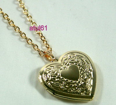 HEART SHAPED LOCKET PENDANT NECKLACE GOLD PLATED VINTAGE ON LONG CHAIN NEW GIFT