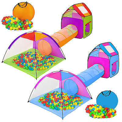 Kinderzelt mit Tunnel 200 Bälle Spielzelt Bällebad Pop up Zelt Krabbeltunnel