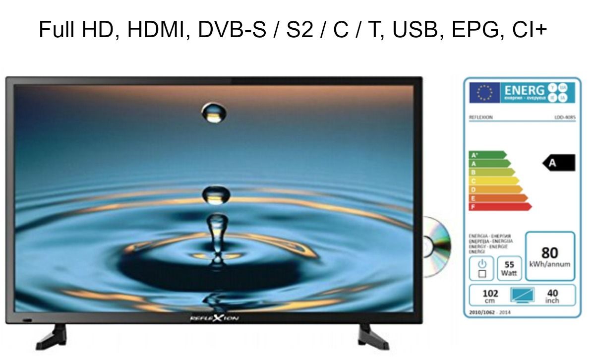 Reflexion LDD4085, 40 Zoll, LED-Fernseher mit DVD-Player, Triple-Tuner und 12V