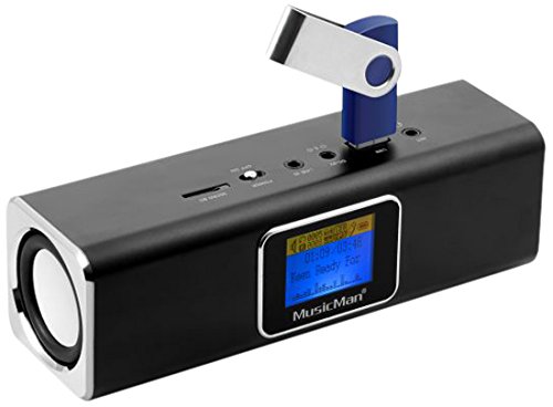 Musicman MA Soundstation Stereo-Lautsprecher mit intergriertem Akku und LCD Display (MP3 Player, Radio, MicroSD Kartenslot,USB Steckplatz) schwarz