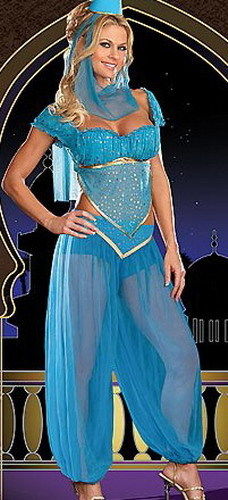 Blue Princess Jasmine Genie Belly Dancer Arabian Nights Fancy Dress  Costume 