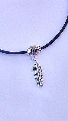  Black waxed cord Lucky Feather Leaf *hippy* surfer necklace / choker adjustable