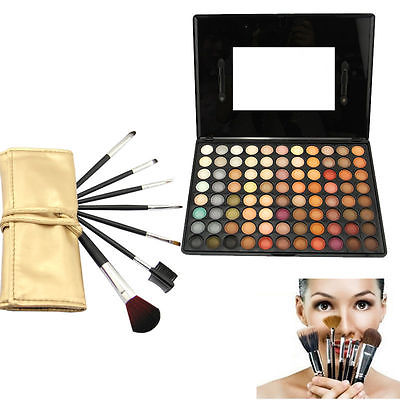 88 Farben Palette Lidschatten Eyeshadow + 7 Kosmetik Make Up Schminke Pinsel Set