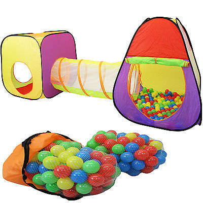 Spielzelt +Tunnel + 200 Bälle + Tasche Kinderzelt Bällebad Spielhaus Babyzelt