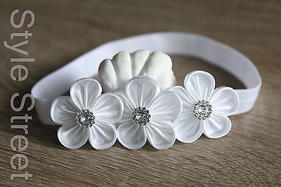 Stirnband Blüten Haarband Baby Mädchen Taufe Handarbeit Kopfband Weiß Blume 