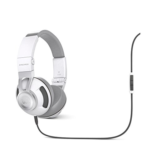 JBL Synchros S300A Hochwertiger On-Ear Stereo-Kopfhörer Faltbar mit Abnehmbarem Audiokabel mit Universal 1-Taster-Fernbedienung/Mikrofon Kompatibel mit Android und Apple iOS Geräten - Weiß/Silber