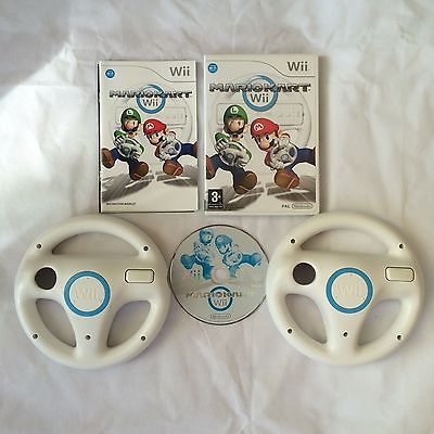 Mario Kart With 2 OFFICIAL Wii Steering Wheels Nintendo Wii PAL COMPLETE