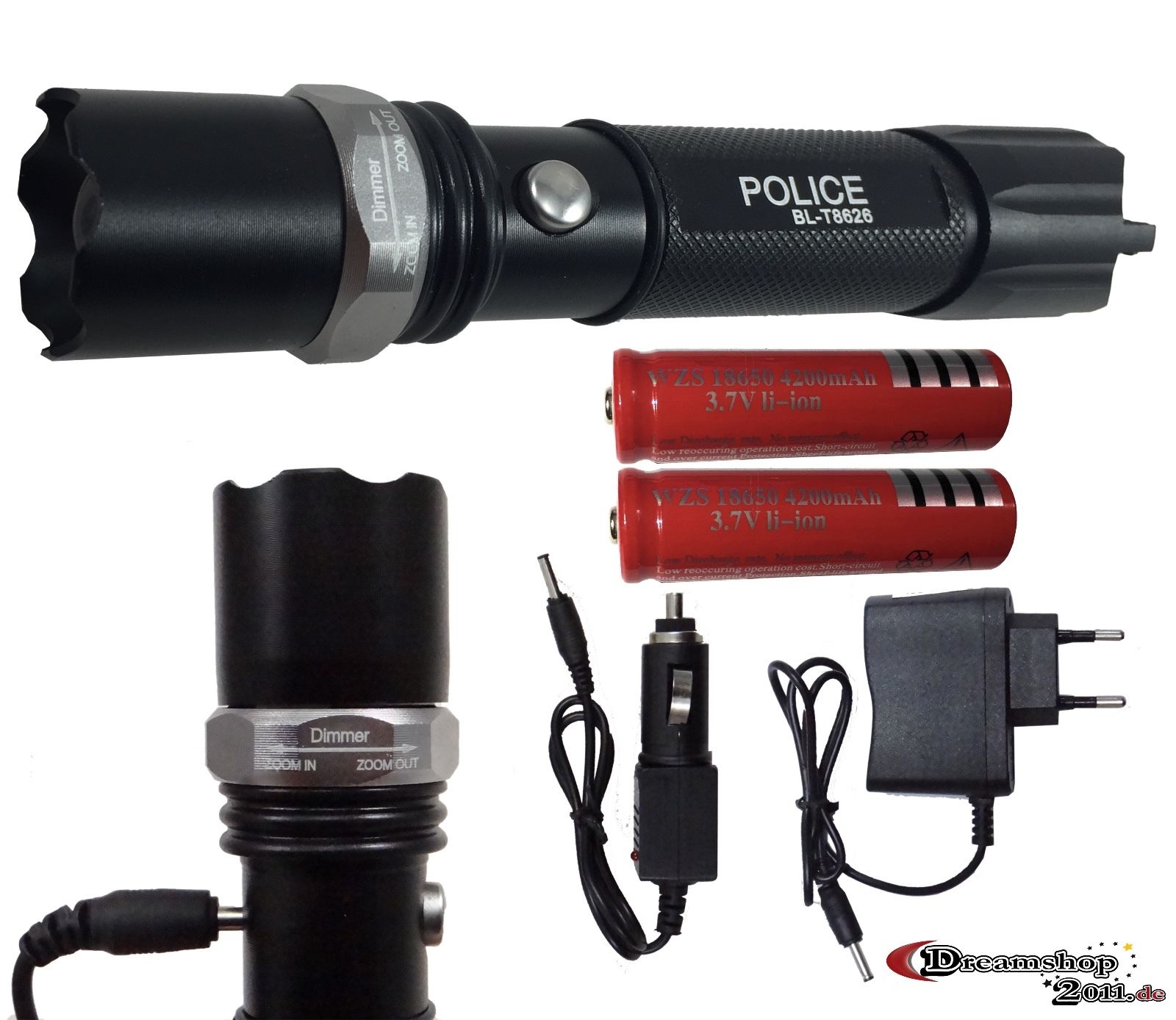 Swat Polizei Cree Led Taschenlampe Zoom 1000 Meter Leuchtweite inkl.2x PowerAkku