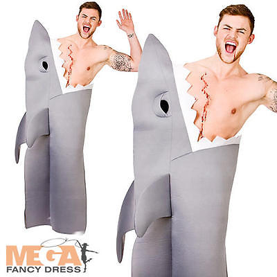 Shark Adults Fancy Dress Sea Animal Creature Jaws Halloween Mens Ladies Costume 