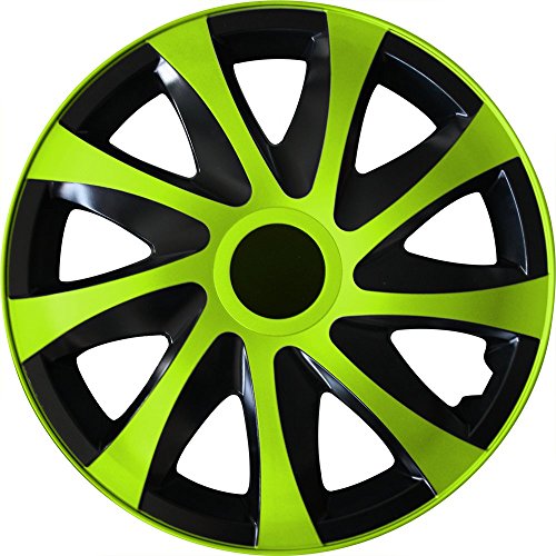 (Farbe und Größe wählbar) 14 Zoll Radkappen DRACO (Schwarz-Grün) passend für fast alle Fahrzeugtypen (universal)