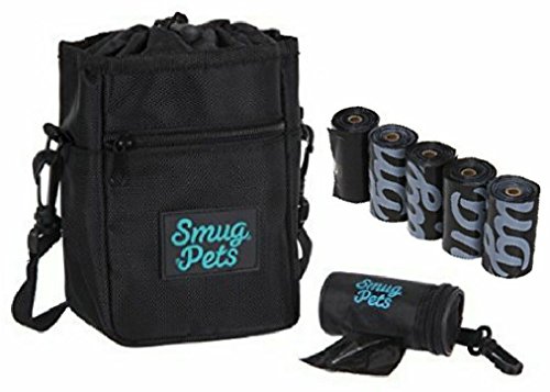 smugpets Leckerli-Tasche mit einem Gürtel und einer anklemmbaren Kotbeutel-Spender für Hunde, Canvas, schwarz