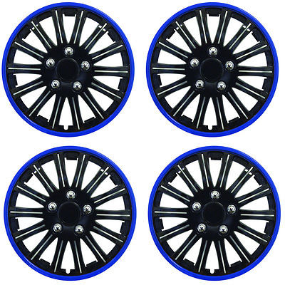 SET OF 4 x 14 INCH BLUE AND BLACK SPORTS WHEEL TRIMS COVER HUB CAPS 14