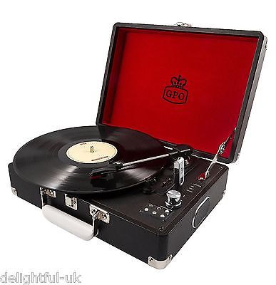 ProtelX GPO Black Attache Case Briefcase Suitcase Style Record Player/Turntable