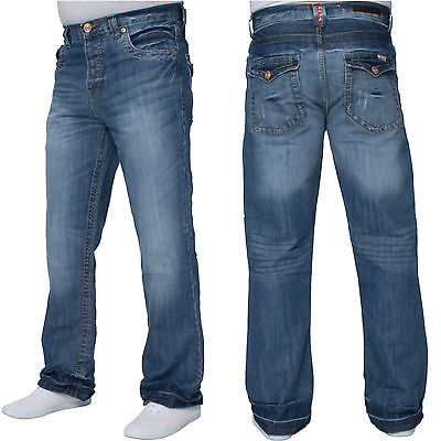 New Mens APT Designer Lightwash Blue Bootcut Wide Leg Jeans Waist 28 - 48