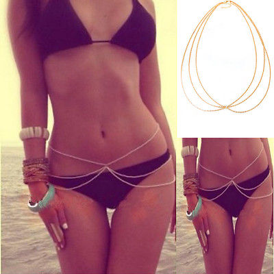 Mode Gold Bikini Kette Körperkette Bauchkette Body Chain Körperschmuck Chunky