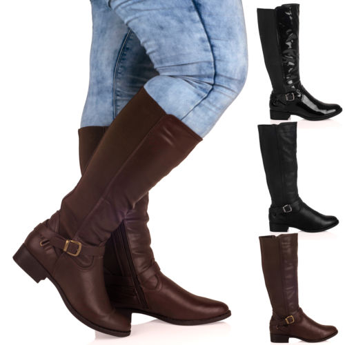 R9E LADIES WOMENS EXTRA WIDE CALF STRETCH MID CALF UNDER KNEE CASUAL BOOTS SIZE
