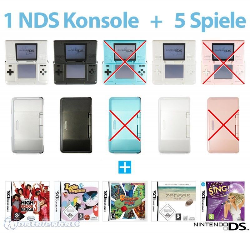 NDS MegaSet Konsole #Farbe nach Wahl + 5 NDS Spiele (inkl. Stromkabel) TOP!