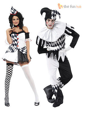 Harlequin Jester Clown Costume Halloween Medieval Adult Mens Ladies Fancy Dress